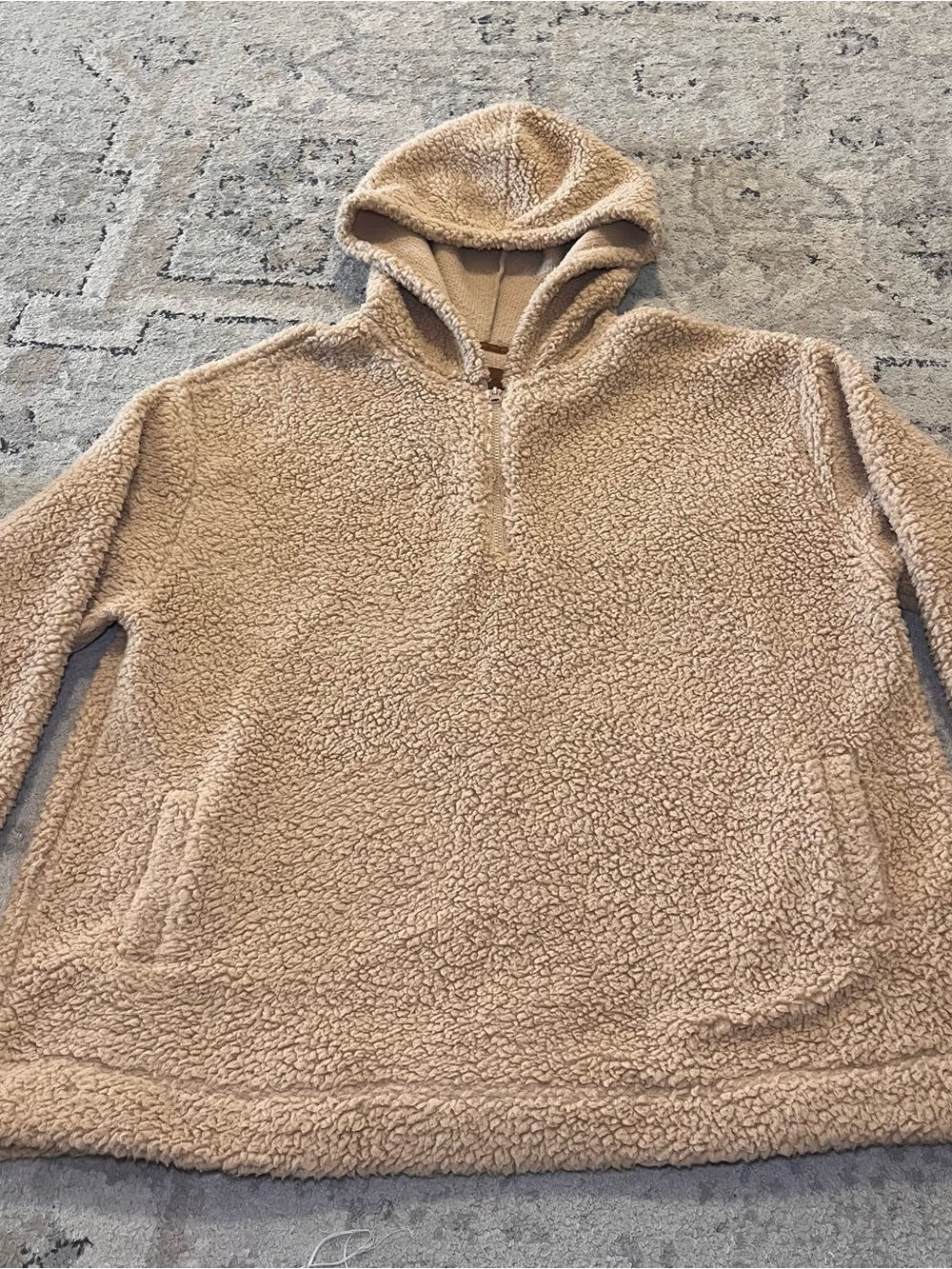 Koolaburra by UGG oversized Hooded Sherpa Pullover Sweater Tan Women 2X 1/4 Zip